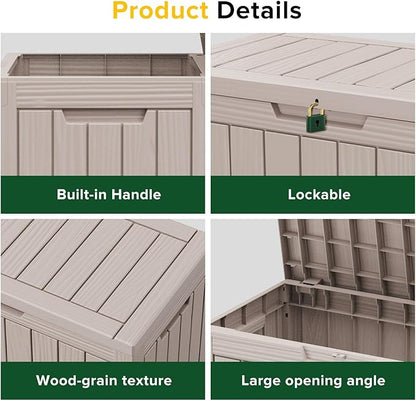 200 Gallon Outdoor Storage Box Patio Deck Box Waterproof, Resin Lockable Outside Large Storage Bin for Pool Cushion Furniture, Garden Tools UV-Resistant, Grey