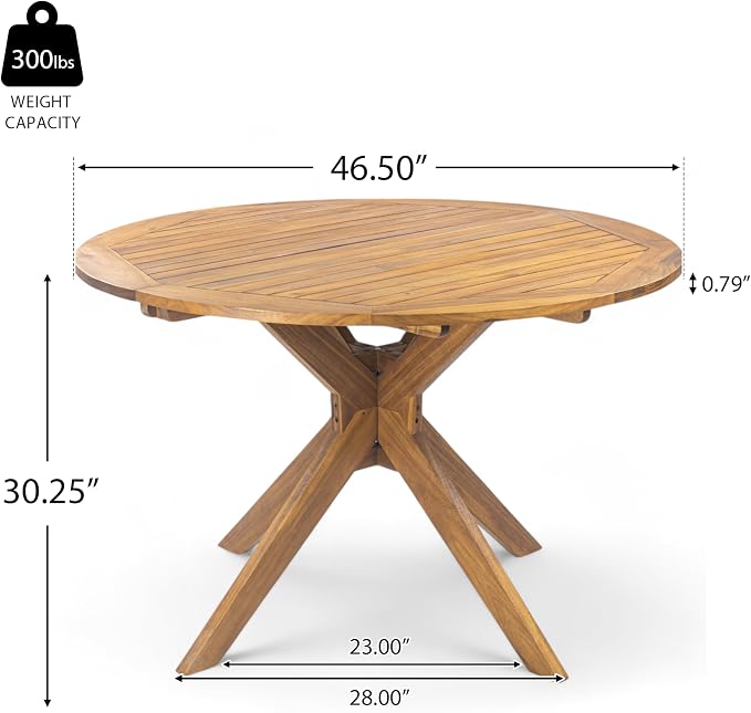 Christopher Knight Home Pula Acacia Wood Patio Dining Set for 4, Wood&Metal Outdoor Dining Table Set for 4, Round Dining Table and Chairs Set of 4 with Cushion, Teak+Grey+Black