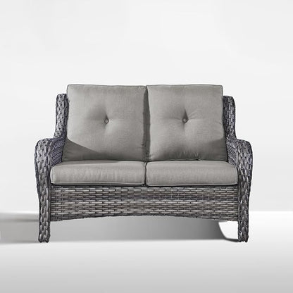 Outdoor Loveseat Sofa-2 Seater Rattan Wicker Patio Couch High Back Patio Sofa for Porch Deck Backyard-Greywicker/Grey