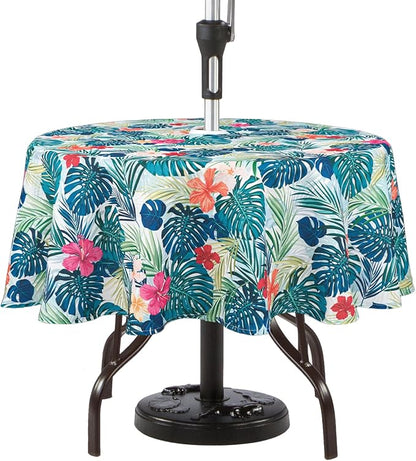 Round Outdoor Tablecloth with Umbrella Hole Umbrella Tablecloth Patio Tablecloths with Zipper for Courtyards, Terraces, and Beaches 60 in