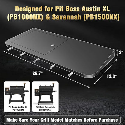 Uniflasy Upgraded Folding Front Shelf for Pit Boss Austin XL Accessories for Pit Boss Savannah Pellet Grill, 29.5" Grill Prep Table with Cutting Board, Collapsible Basin, Lid & Hooks