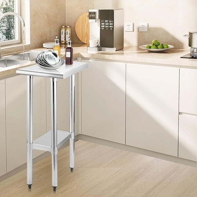 STABLEINK Stainless Steel Small Table with Undershelf 12x30 Inches for Prep | NSF Certified Heavy Duty Metal Work Table Workbench for Commercial Kitchen Restaurant Hotel Laundry Garage Chef Homemaker
