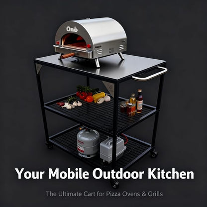 Outdoor Pizza Oven Table for Outside/Indoor & Outdoor Cooking Station/Grill Cart with Wheels/Metal Work Table for Ooni,Blackstone Griddle