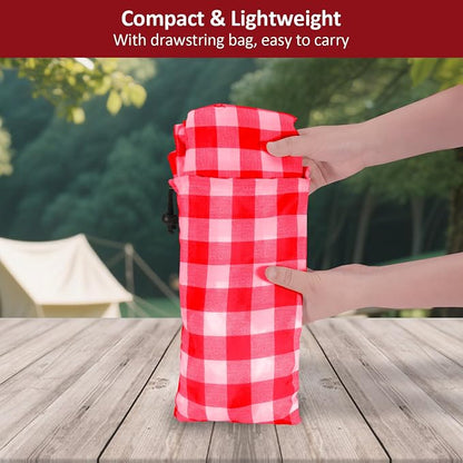 8ft 96in Picnic Table and Bench Cover, 3 Pack, Red-White Checkered | Drawstring Bag, Waterproof Windproof, Elastic Fitted Edges Tablecloth, for Rectangle Table & Seat, Camping Essentials RV Gear