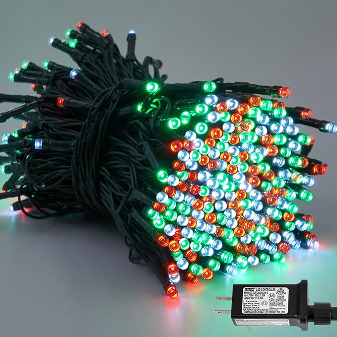 YEGUO 66ft 200 LED String Lights Outdoor Waterproof, 8 Modes Red White and Green Christmas Lights Plug in, Green Wire Twinkle Tree Lights Indoor with Timer Memory