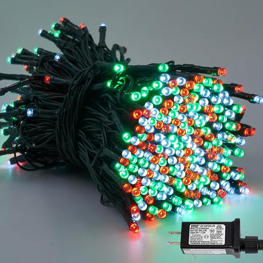 YEGUO 66ft 200 LED String Lights Outdoor Waterproof, 8 Modes Red White and Green Christmas Lights Plug in, Green Wire Twinkle Tree Lights Indoor with Timer Memory