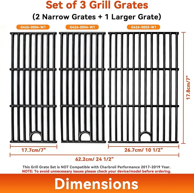 17" Grill Grate for Charbroil Performance 4 Burner 463352521 463354021 463365021 463365522 463366022, Cooking Grates Grill Replacement Parts for Char-Broil G426-0004-W1 G426-0005-W1