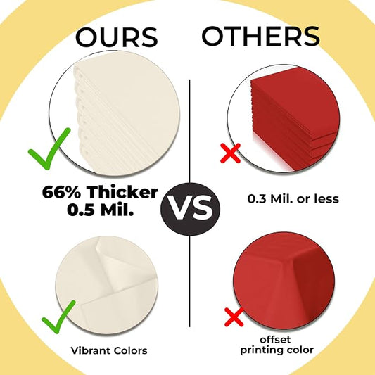 Exquisite Party Solids 66% Thicker Premium Plastic Table Cloth Rectangle Table Cover 0.5 Mil 6 Pack Ivory Table Cloth 54 Inch x 108 Inch Disposable Tablecloth Won't Tear Easily Like Cheap Thin Brands