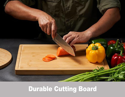 Allsum Bamboo Wood Cutting Boards for Kitchen, 1" Extra Thick Butcher Block with Juice Grooves & Handles Resisting to Warping and Cracking, Fancy Charcuterie Boards, 16"L x 11"W