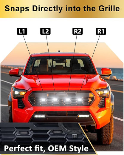 Grill Light for Toyota Tacoma 2024-2026 TRD Sport Offroad PreRunner, White | 4th Gen Tacoma Raptor Grille Lights, Upgrade Tacoma Front LED Lights, Snap-in Installation, OEM Style, Off-road Driving