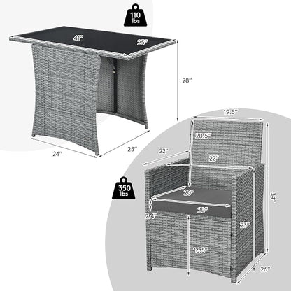 DORTALA Wicker Outdoor Bistro Set 3 Piece, Patio Furniture Set for Small Space with Table & Dining Chairs, Rattan Conversation Sofa Set for Balcony, Porch, Backyard, Deck, Grey
