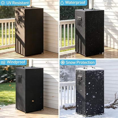 Outdoor Refrigerator Cover, 33 "Wx 33"D x 67"H 420D Heavy Duty Oxford Upright Freezer Cover for Beverage Fridge, Fits 14 to 17 Cubic Feet Freezers, Waterproof Fridge Protector Outside