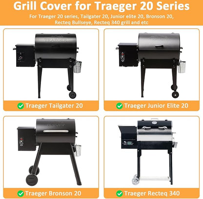 Grill Cover for Traeger 20 Series, Waterproof Smoker Cover for Traeger Tailgater 20 Series Grills, Junior, Bronson and Recteq 340 Grills, 600D Pellet BBQ Cover for Tailgater 20 Series