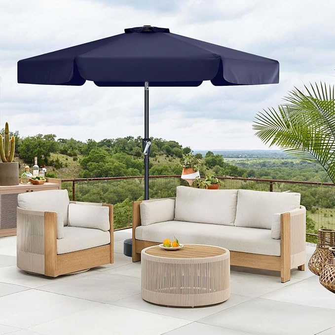 MASTERCANOPY 7.5ft Patio Umbrella with Valance, Crank & Tilt, Navy Blue | 6 ribs, UV/fade-resist, waterproof, vent, for garden/deck/yard/pool
