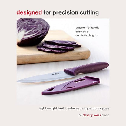 Zyliss Utility Knife with Sheath Cover - Precision Knife for Cutting & Slicing - Paring Knife for Meat, Fruits & Vegetables - Culinary Kitchen Knife - 5.5" Carbon Stainless Steel Blade - Purple