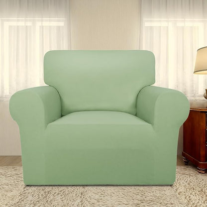 PureFit Stretch Chair Covers Fleece Couch Covers for Sofa Sage Green | 1-Piece Spandex Couch Cover Soft Couch Protector, Sofa Cover Washable with Non Skid Foam and Elastic Bottom for Kids, Dogs