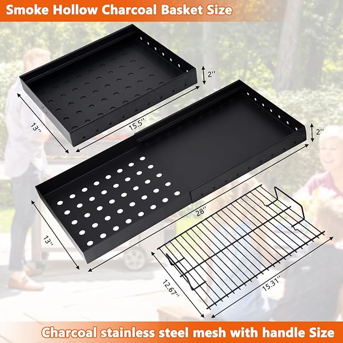 Hiorucet 15-28 Inches Charcoal Tray for PS9900 47183T-21, Smoke Hollow Charcoal Basket for 6500 6800 8500 47183T HC4518L PS9500 SH5000 SH7000 SH19030119 SH19030219 SH9916 Smoke Hollow Grill Parts