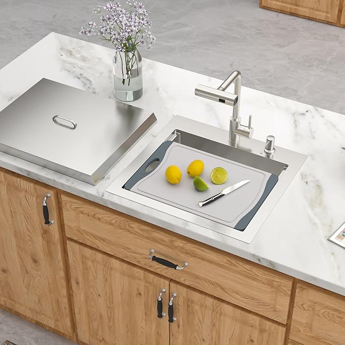 21 Inch Drop In Outdoor Kitchen Sink Bar Prep Sink Workstation 16 Gauge Stainless Steel Single Bowl Small Sinks With Pull-out Faucet 21"x20"x9"