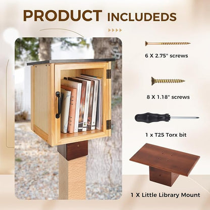 Threehoney Outdoor Little Library Mount 14x8x5.91 Inch Stable Wood Storage Box Bracket Holder Suitable for 4x4 Post with Mounting Accessories for Community Cabinet Lending Library Box(Brown)
