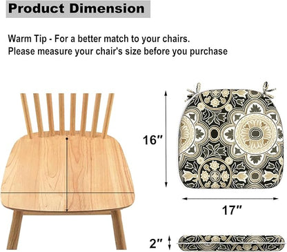 DYTXIII Set of 2 Outdoor Chair Cushions with Ties, Water Repellent Patio Chair Pads 17"x 16" for Outdoor Furniture, Round Corner Seat Cushions for Garden Yard Kitchen Vintage Medallion