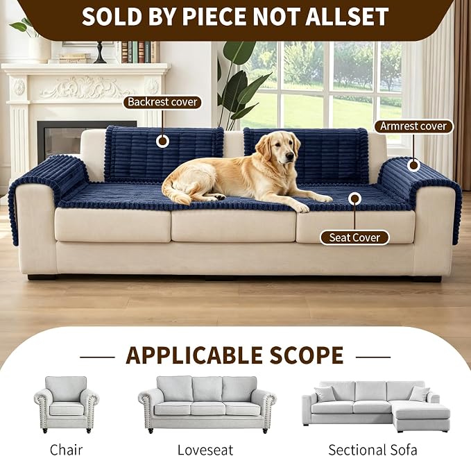 Leakproof Couch Cover for Dogs, Non Slip Washable Sofa Protector | Stain-Resistant Window Seat Cushions Chair Mat Car Seat Cover for Kids Pets (NavyBlue 27.6" x 70.9")