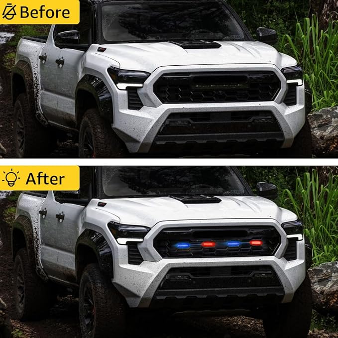 Grill Light For Tacoma TRD Off-Road 2024 2025, Smoked Shell Red Blue LED Front Grille Lights For Tacoma Pre Runner/Sport