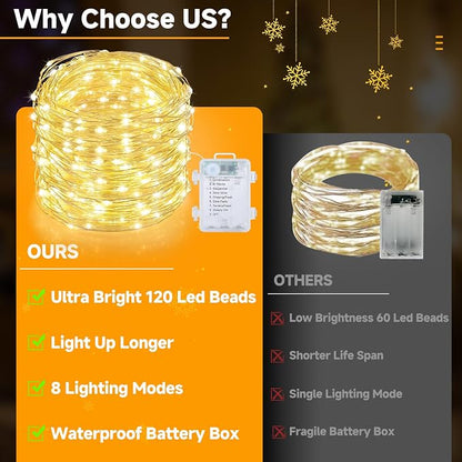 8 Pack Battery Fairy Lights with Remote, 320FT 960LED, Warm White | 8 Modes, Timer Function, Waterproof, Dimmable, Battery Operated Twinkle Light for Indoor Outdoor Xmas Party Holiday Decor