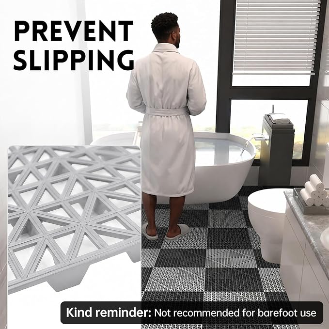 RITOLLO Modular Interlocking Cushion Drainage Floor Tiles, 9-Pack 11.8"x11.8" PVC Raised Non-Slip Interlocking Mats with Drain Holes for Deck, Pool, Garage, Shower, Patio, Bathroom, Sauna, Yard -Gray