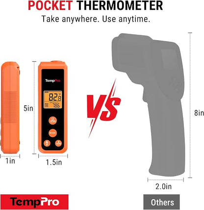 TempPro TempScan Mini-Sized Infrared Thermometer Gun for HVAC Engine BBQ | Temperature Gun with Max/Min/Avg Display, Infrared Thermometer for Cooking Pizza Oven Accessories, -58~1022°F Temp Gun