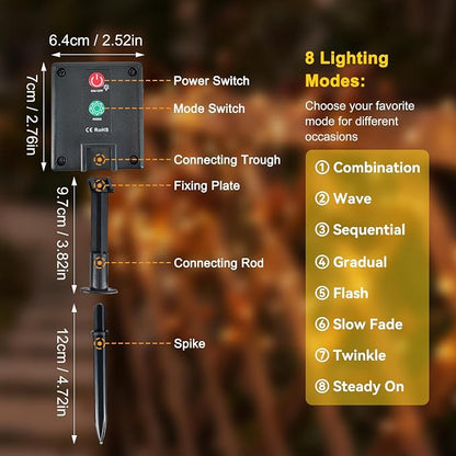Solar String Lights 2 Pack Total 66FT 200LED Solar Fairy Lights Outdoor Waterproof 8 Lighting Modes Twinkle Lights for Patio, Garden Yard Party Wedding Tree Christmas Halloween Decoration, Green