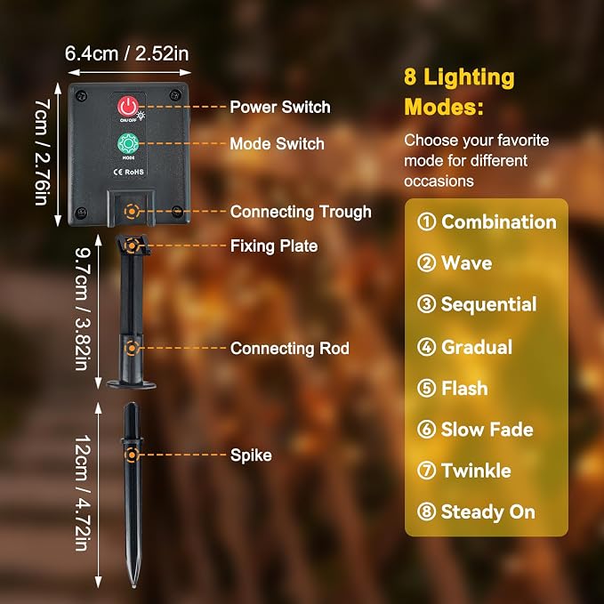 Solar String Lights 2 Pack Total 66FT 200LED Solar Fairy Lights Outdoor Waterproof 8 Lighting Modes Twinkle Lights for Patio, Garden Yard Party Wedding Tree Christmas Halloween Decoration, Purple
