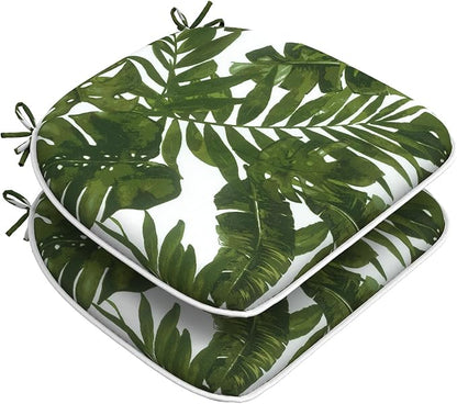 DYTXIII Set of 2 Outdoor Chair Cushions with Ties,Water Repellent Patio Chair Pads 17"x 16" for Outdoor Furniture,Round Corner Seat Cushions for Garden Yard Kitchen Palm Green