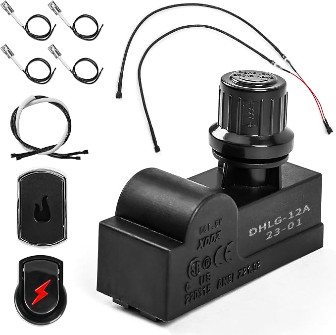 Uniflasy DHLG-12 Grill Igniter Replacement Kit for Charbroil | 2 Outlet Electronic Igniter, Switch Button with 6 Wires, For Charbroil Ignition Systems