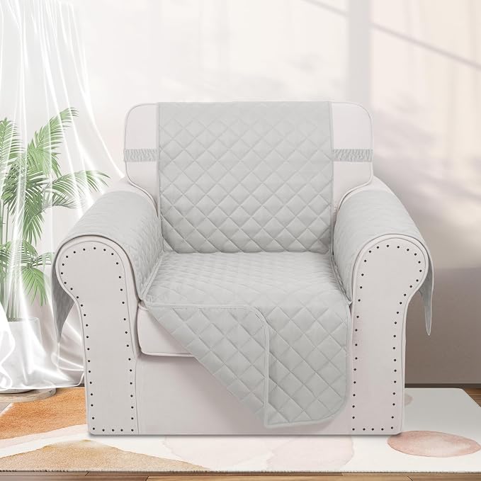 Reversible Recliner Chair Covers, 23" Chair, Light Grey | Chair Covers for Living Room with Elastic Straps, Water Repellent, Chair Protectors Covers for Dogs