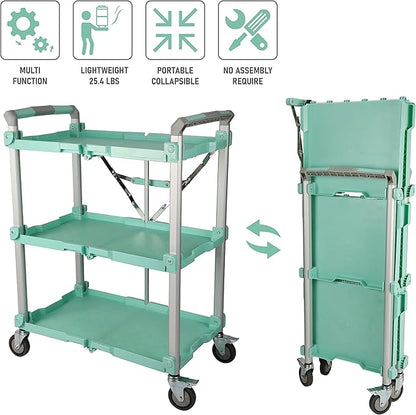 Olympia Tools 89-353 Pack N Roll Collapsible Service Cart, XL, 300LB Capacity, Teal