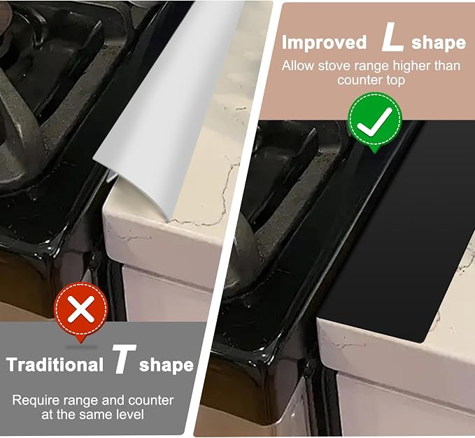 Stainless Steel Stove Gap Filler, 2 Pack Adjustable Covers for Counter, 13.8"-27.5", 0.79" Wide Heat Resistant Oven Guard Range Trim Kit, Black