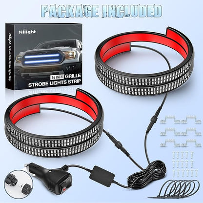 Nilight 2PCS 24 inch Truck Grille Strobe Lights Strip 384 LED Emergency Light Blue Flexible Side Flashing Warning Caution Safety Waterproof Lighting Kit for Trucks Tow Plow Construction Vehicles