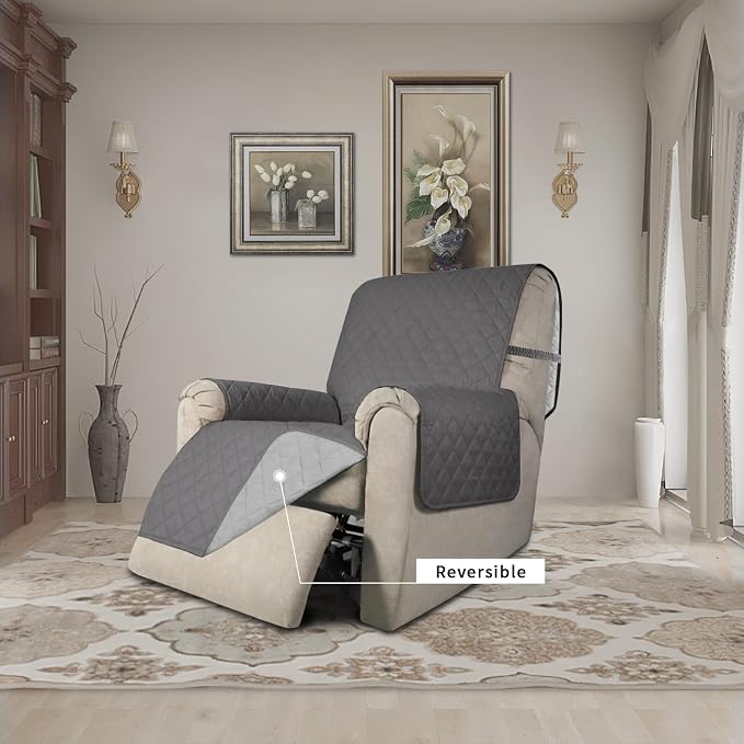 Easy-Going Recliner Chair Slipcover Reversible Sofa Cover Water Resistant Couch Cover Furniture Protector with Elastic Straps for Pets Dog (Recliner 22 inch, Gray/Light Gray) | Machine Washable Slipcover For Dogs, Water Resistant Furniture Mat For Livi...