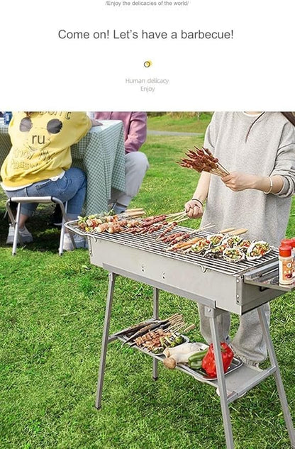 Charcoal Grill Stainless Steel Folding Portable BBQ Kit for Outdoor Cooking, Camping, Hiking, Picnic, Tailgate, Backpacking or Any Outdoor Event(18 * 50 * 43cm)