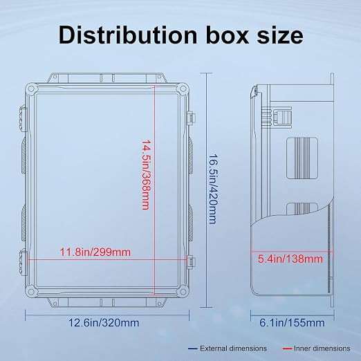Namunanee Outdoor Electrical Junction Box, ABS Water Resistant Enclosure with Internal Mounting Panel & Hinged Cover (16.5" H x 12.6" L x 6.1" W)