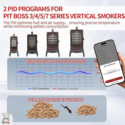 WiFi PID Trapezoid Grill Controller Replacement Compatible with Pit Boss 3, 4, 5 & 7-Series Vertical Pellet Smokers – Smart App Thermostat Board, 130-420°F 1°F Steps, 110v Input