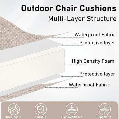 Topotdor Outdoor Chair Cushions Set of 2, Waterproof Patio Chair Cushions for Outdoor Furniture, Round Corner Seat Chair Pads with Ties for Patio Garden Dining Office, 18"x18"x2", Beige
