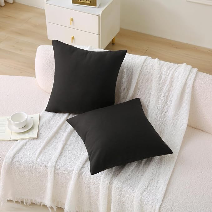 Outdoor Throw Pillows with Inserts, Waterproof Pillows for Outdoor Seating, Square Decorative Garden Cushion for Patio Furniture, Bed, Couch, Sofa(Black, 18" x 18" (Pack of 2))
