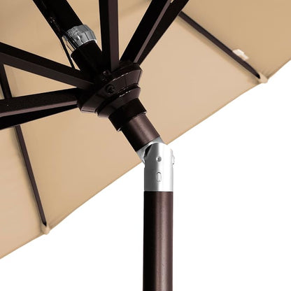 California Umbrella 12-Year-Non-Fading, 9Ft Premium Sunbrella Patio Umbrella, Hand-Crank, Button-Tilt, Bronze Frame, Heather Beige Fabric