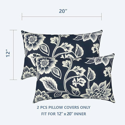 LVTXIII Set of 2 Patio Lumbar Pillow Covers ONLY, 12" x 20" Fade Resistant Outdoor Lumbar Pillow Cases,Decorative Garden Lumbar Cushion Covers for Patio Coach Sofa Use, Elegant Vines Navy
