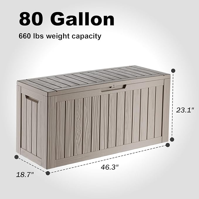 85 Gallon Resin Deck Box, Outdoor Waterproof Storage Containers, Lockable Patio Storage Box For Furniture, Gardening Storage With Lids (Brown)