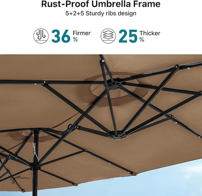 FREE SOLDIER 13ft Patio Umbrella with 36 LED Solar Lights Double Sided Outdoor Umbrella for Patio Table Umbrella with Solar lights for Garden Yard Pool (Tan)