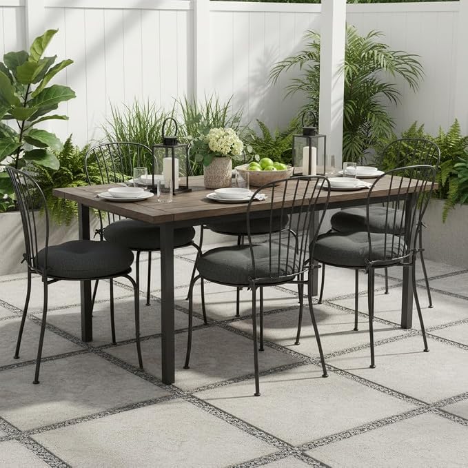 15 x 15 Round Bistro Chair Cushion, Reversible Patio Seat Cushion with Attached Ties, Polyester Fabric, Recycled Polyfiber Fill, Set of 2 - Carbon