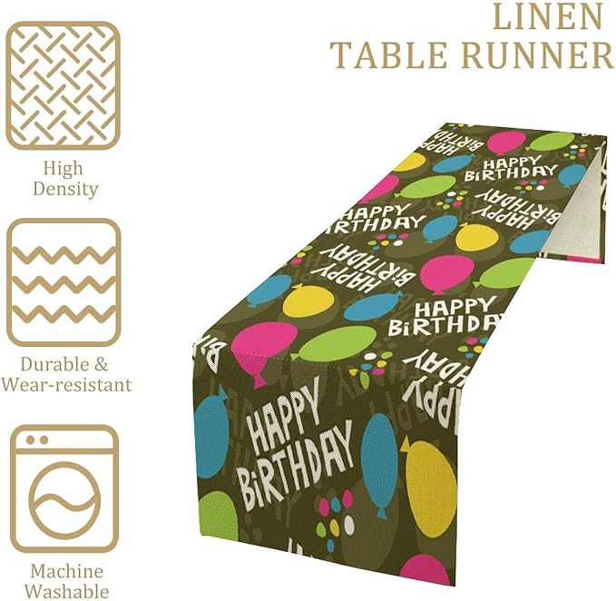 Happy Birthday Table Runner Cover for Tabletop Console Reusable Colorful Party Supplies Home Decorat for Home Birthday Table Runner Decorations for Holiday Party 13x60in