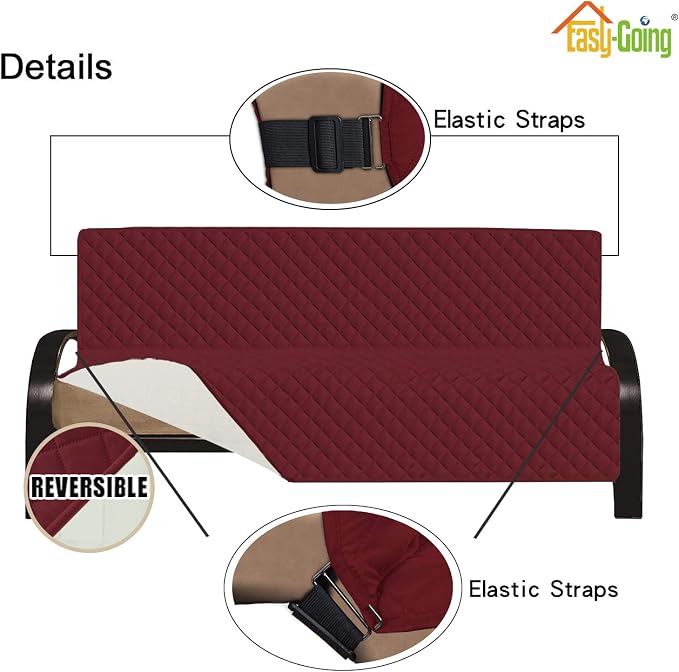 Easy-Going Reversible Couch Cover, Large Futon Sofa, Christmas Red/Ivory | Machine Washable Slipcover For Dogs, Water Resistant Furniture Mat For Living Room, Non-Slip Sofa Cover, Pet Friendly